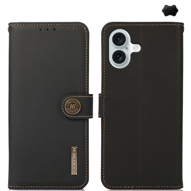 For iPhone 16 KHAZNEH Custer Genuine Leather RFID Phone Case(Black) - iPhone 16 Cases by PMC TechLife | Online Shopping South Africa | PMC TechLife | Buy Now Pay Later Mobicred