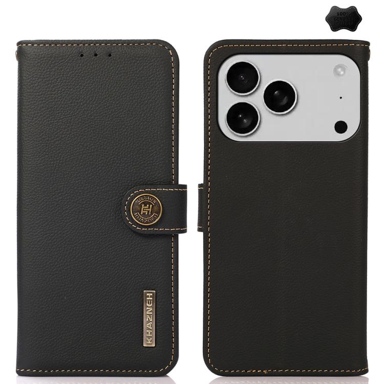 For iPhone 17 Pro KHAZNEH Custer Genuine Leather RFID Phone Case(Black) - free shipping - PMc TechLife - Order now!