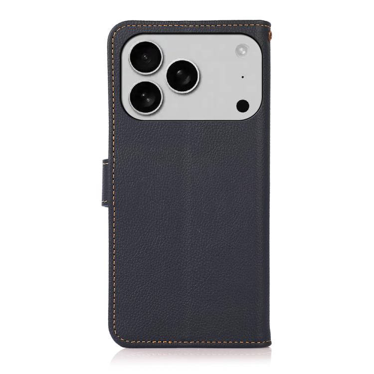 For iPhone 17 Pro KHAZNEH Custer Genuine Leather RFID Phone Case(Blue) - free shipping - PMc TechLife - Order now!