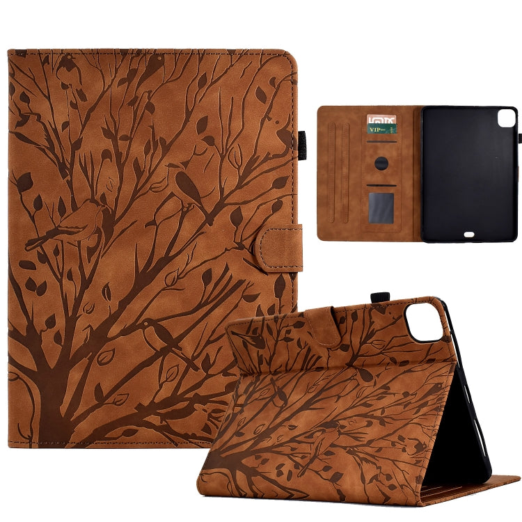 For iPad Pro 11 2024 Fortune Tree Embossed Leather Smart Tablet Case(Brown) - free shipping - PMC TechLife - Order now!