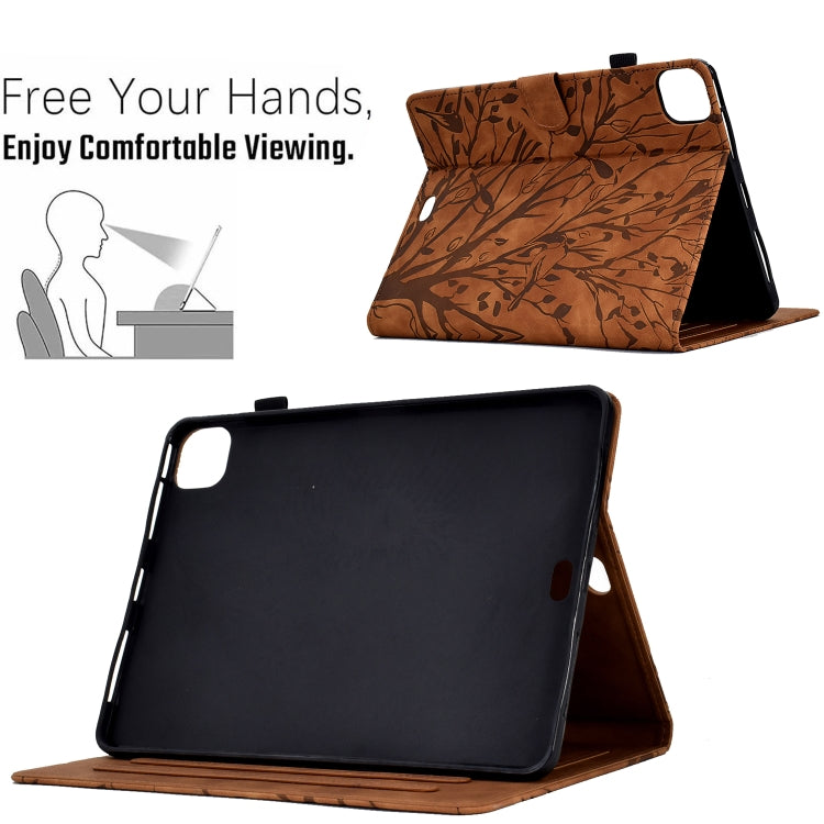 For iPad Pro 11 2024 Fortune Tree Embossed Leather Smart Tablet Case(Brown) - free shipping - PMC TechLife - Order now!