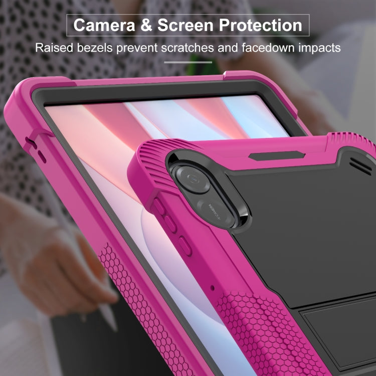 For Honor Pad X9 / X8 Pro Shockproof Silicone Hybrid PC Tablet Case with Holder(Black + Rose Red) - Honor by PMC TechLife | Online Shopping South Africa | PMC TechLife | Buy Now Pay Later Mobicred