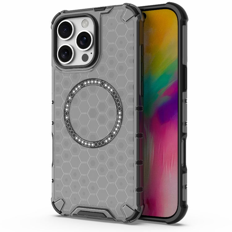 For iPhone 16 Pro Max Honeycomb Magnetic Ring Shockproof Phone Case(Black) - free shipping - PMC TechLife - Order now!