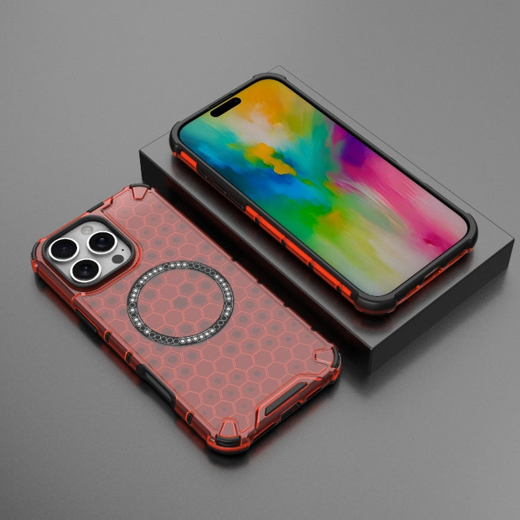 For iPhone 16 Pro Max Honeycomb Magnetic Ring Shockproof Phone Case(Red) - iPhone 16 Pro Max Cases by PMC TechLife | Online Shopping South Africa | PMC TechLife | Buy Now Pay Later Mobicred
