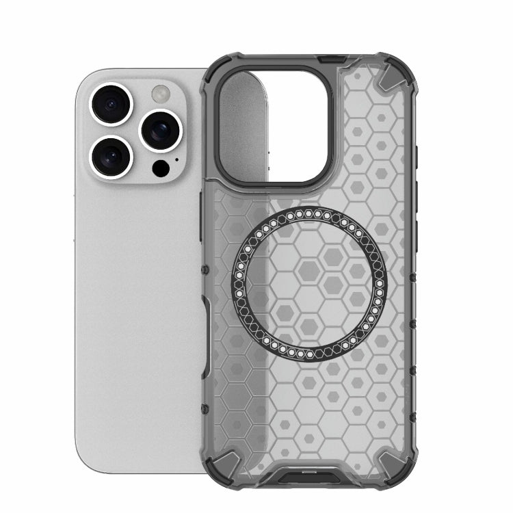 For iPhone 16 Pro Honeycomb Magnetic Ring Shockproof Phone Case(Black) - iPhone 16 Pro Cases by PMC TechLife | Online Shopping South Africa | PMC TechLife | Buy Now Pay Later Mobicred