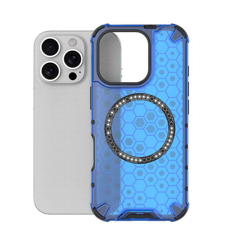 For iPhone 16 Pro Honeycomb Magnetic Ring Shockproof Phone Case(Blue) - iPhone 16 Pro Cases by PMC Jewellery | Online Shopping South Africa | PMC Jewellery | Buy Now Pay Later Mobicred