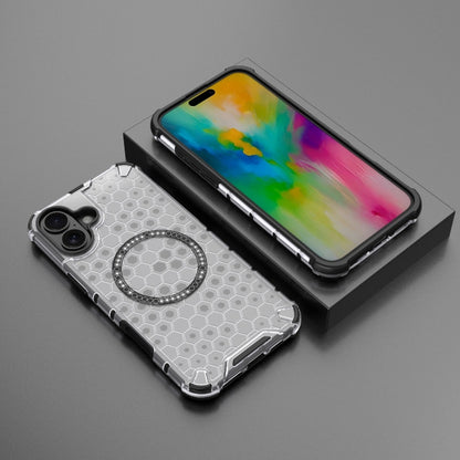 For iPhone 16 Plus Honeycomb Magnetic Ring Shockproof Phone Case(White) - iPhone 16 Plus Cases by PMC Jewellery | Online Shopping South Africa | PMC Jewellery | Buy Now Pay Later Mobicred