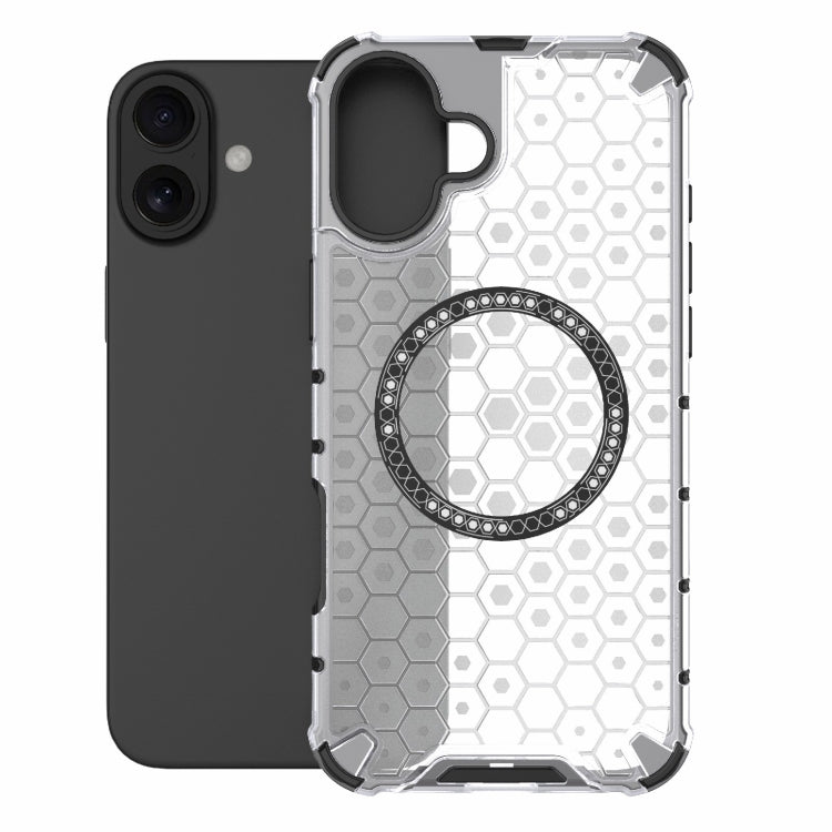 For iPhone 16 Plus Honeycomb Magnetic Ring Shockproof Phone Case(White) - iPhone 16 Plus Cases by PMC TechLife | Online Shopping South Africa | PMC TechLife | Buy Now Pay Later Mobicred
