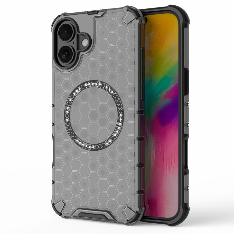 For iPhone 16 Plus Honeycomb Magnetic Ring Shockproof Phone Case(Black) - iPhone 16 Plus Cases by PMC TechLife | Online Shopping South Africa | PMC TechLife | Buy Now Pay Later Mobicred