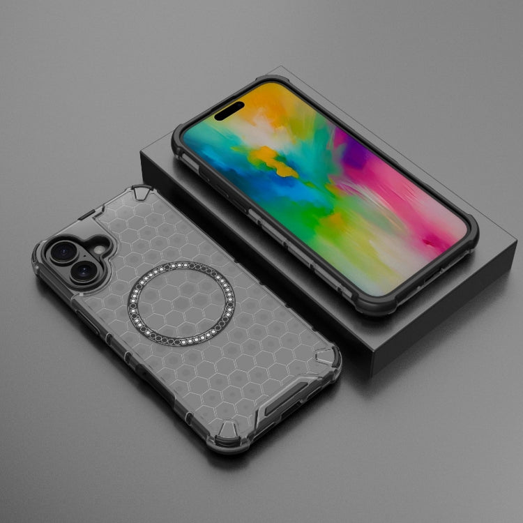 For iPhone 16 Plus Honeycomb Magnetic Ring Shockproof Phone Case(Black) - iPhone 16 Plus Cases by PMC TechLife | Online Shopping South Africa | PMC TechLife | Buy Now Pay Later Mobicred