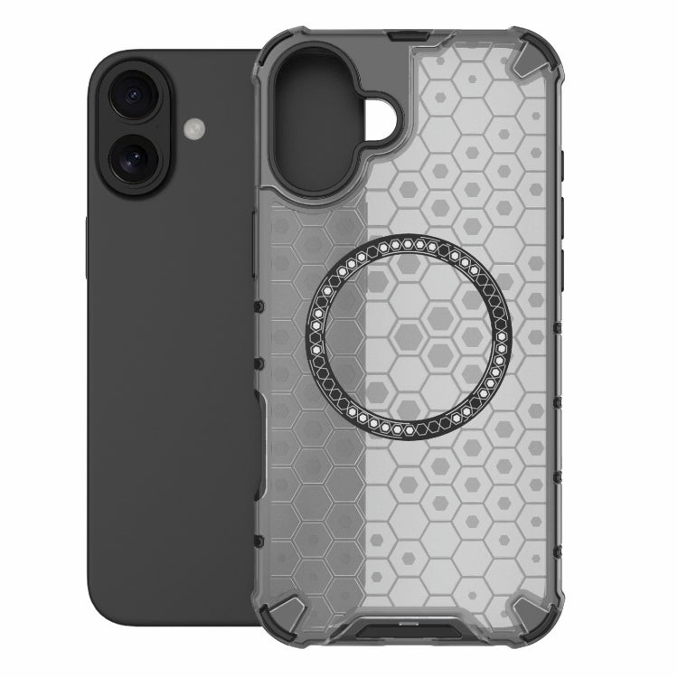 For iPhone 16 Plus Honeycomb Magnetic Ring Shockproof Phone Case(Black) - iPhone 16 Plus Cases by PMC TechLife | Online Shopping South Africa | PMC TechLife | Buy Now Pay Later Mobicred