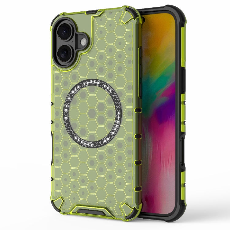 For iPhone 16 Plus Honeycomb Magnetic Ring Shockproof Phone Case(Green) - iPhone 16 Plus Cases by PMC TechLife | Online Shopping South Africa | PMC TechLife | Buy Now Pay Later Mobicred