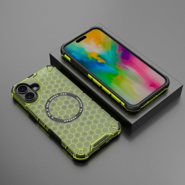 For iPhone 16 Plus Honeycomb Magnetic Ring Shockproof Phone Case(Green) - iPhone 16 Plus Cases by PMC TechLife | Online Shopping South Africa | PMC TechLife | Buy Now Pay Later Mobicred