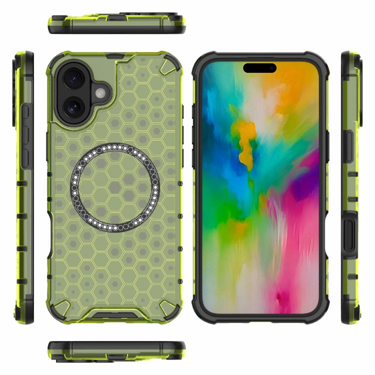 For iPhone 16 Plus Honeycomb Magnetic Ring Shockproof Phone Case(Green) - iPhone 16 Plus Cases by PMC TechLife | Online Shopping South Africa | PMC TechLife | Buy Now Pay Later Mobicred