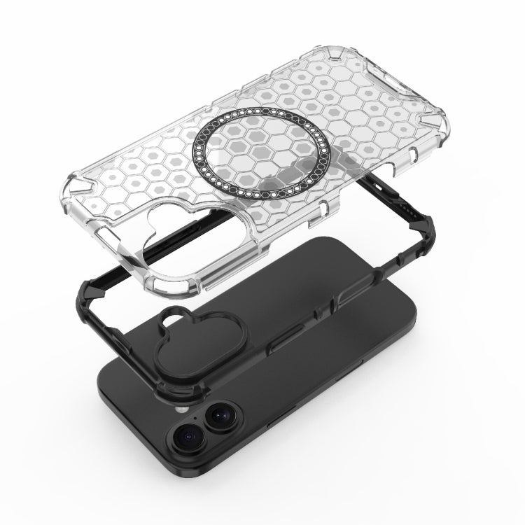 For iPhone 16 Honeycomb Magnetic Ring Shockproof Phone Case(White) - iPhone 16 Cases by PMC TechLife | Online Shopping South Africa | PMC TechLife | Buy Now Pay Later Mobicred