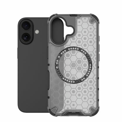 For iPhone 16 Honeycomb Magnetic Ring Shockproof Phone Case(Black) - iPhone 16 Cases by PMC Jewellery | Online Shopping South Africa | PMC Jewellery | Buy Now Pay Later Mobicred