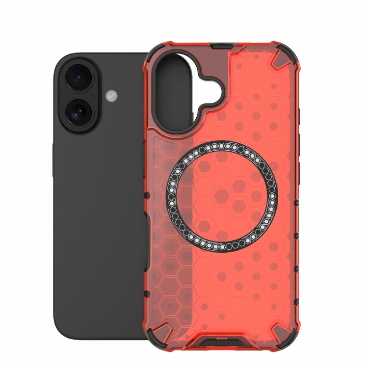 For iPhone 16 Honeycomb Magnetic Ring Shockproof Phone Case(Red) - iPhone 16 Cases by PMC TechLife | Online Shopping South Africa | PMC TechLife | Buy Now Pay Later Mobicred