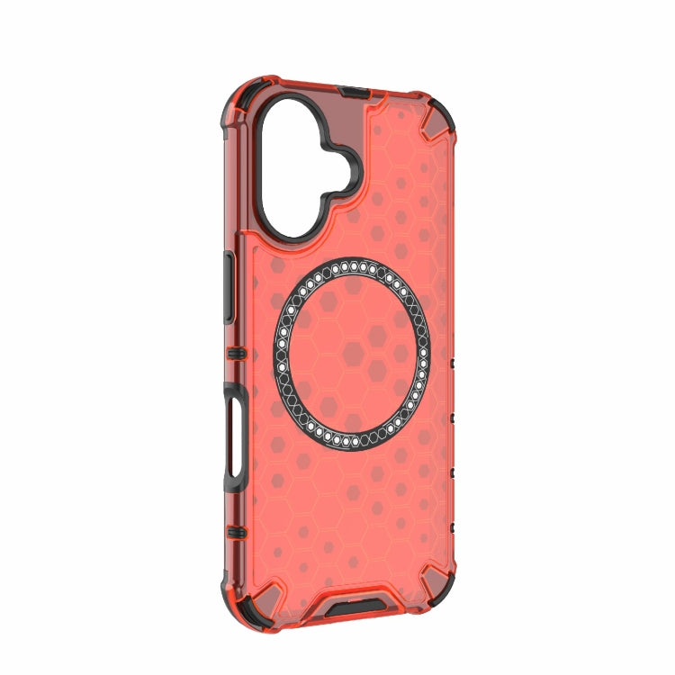 For iPhone 16 Honeycomb Magnetic Ring Shockproof Phone Case(Red) - iPhone 16 Cases by PMC Jewellery | Online Shopping South Africa | PMC Jewellery | Buy Now Pay Later Mobicred