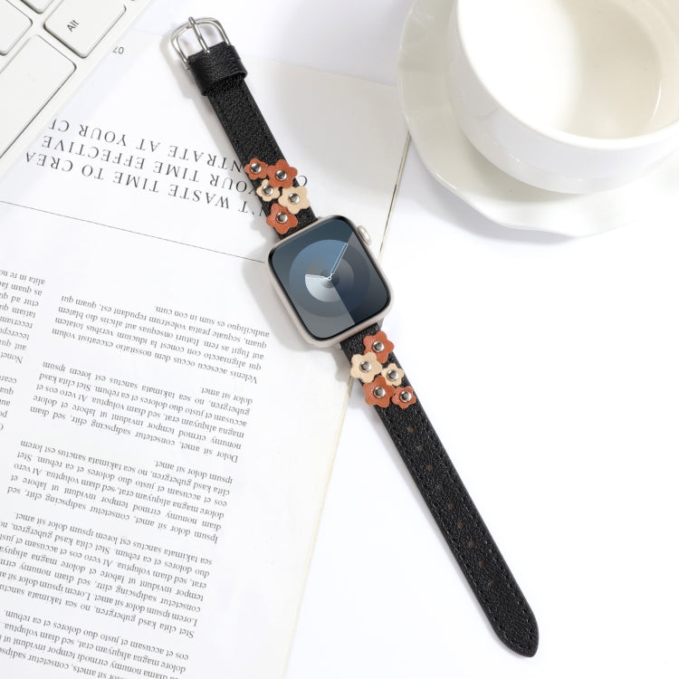 For Apple Watch Ultra 2 49mm Stitched Flower Leather Watch Band(Black) - Watch Bands by PMC TechLife | Online Shopping South Africa | PMC TechLife | Buy Now Pay Later Mobicred