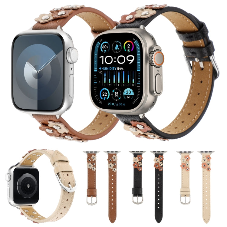 For Apple Watch Ultra 49mm Stitched Flower Leather Watch Band(Black) - Watch Bands by PMC TechLife | Online Shopping South Africa | PMC TechLife | Buy Now Pay Later Mobicred