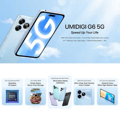 UMIDIGI G6 5G, 6GB+128GB, Face ID Identification, 6.6 inch UMIDIGI OS Dimensity 6100+ 5G Octa Core, Network: 5G(Ice Blue) - UMIDIGI by UMIDIGI | Online Shopping South Africa | PMC Jewellery | Buy Now Pay Later Mobicred