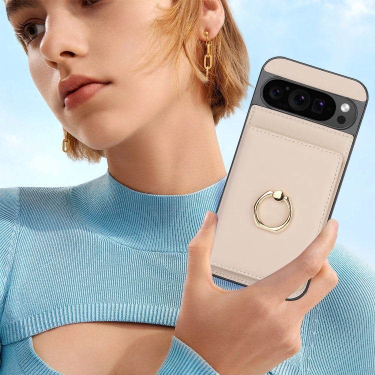 For Google Pixel 9 RFID Anti-theft Card Ring Holder Phone Case(White) - Google Cases by PMC TechLife | Online Shopping South Africa | PMC TechLife | Buy Now Pay Later Mobicred
