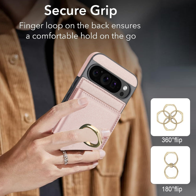 For Google Pixel 9 RFID Anti-theft Card Ring Holder Phone Case(Rose Gold) - Google Cases by PMC TechLife | Online Shopping South Africa | PMC TechLife | Buy Now Pay Later Mobicred