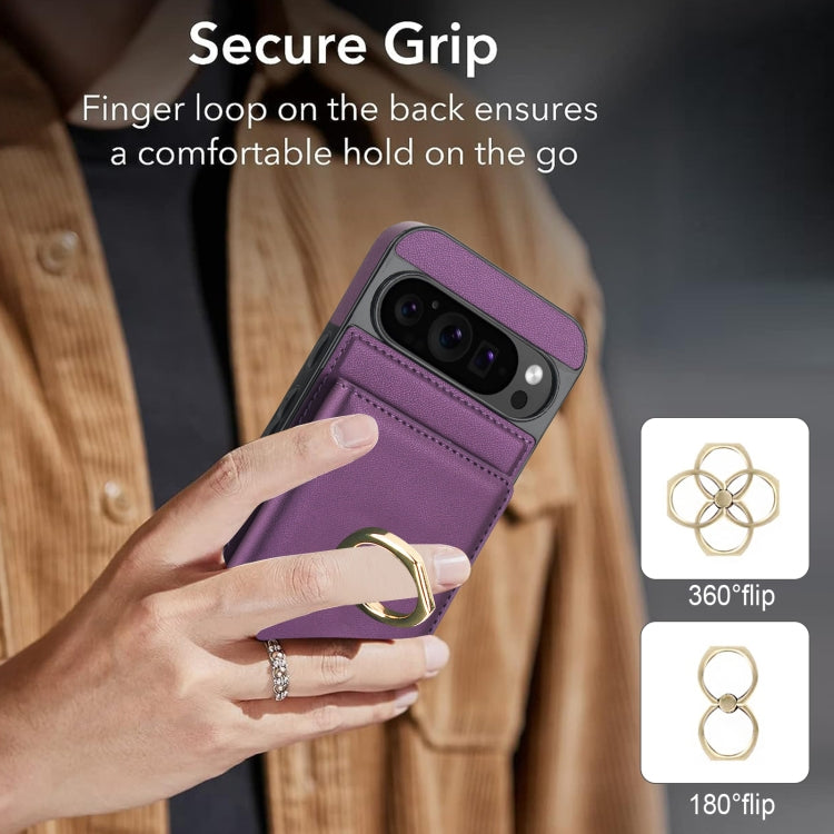 For Google Pixel 9 Pro XL RFID Anti-theft Card Ring Holder Phone Case(Dark Purple) - Google Cases by PMC TechLife | Online Shopping South Africa | PMC TechLife | Buy Now Pay Later Mobicred