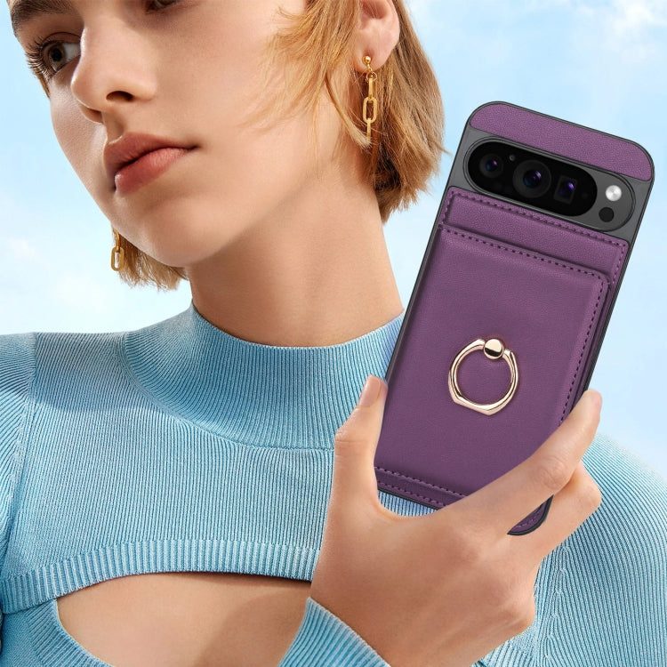 For Google Pixel 9 Pro XL RFID Anti-theft Card Ring Holder Phone Case(Dark Purple) - Google Cases by PMC TechLife | Online Shopping South Africa | PMC TechLife | Buy Now Pay Later Mobicred