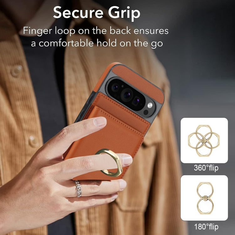 For Google Pixel 9 Pro XL RFID Anti-theft Card Ring Holder Phone Case(Brown) - Google Cases by PMC TechLife | Online Shopping South Africa | PMC TechLife | Buy Now Pay Later Mobicred