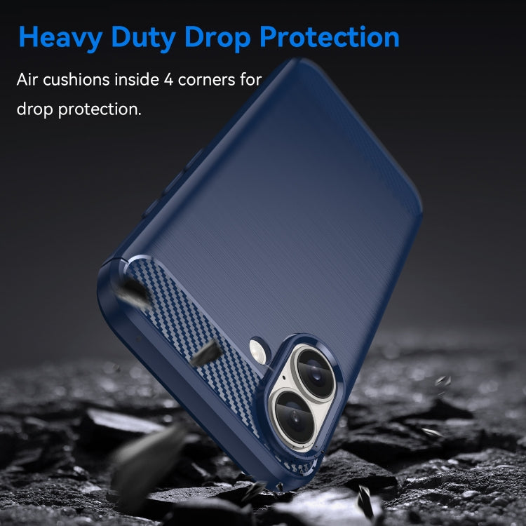 For iPhone 16 Brushed Texture Carbon Fiber TPU Phone Case(Blue) - iPhone 16 Cases by PMC TechLife | Online Shopping South Africa | PMC TechLife | Buy Now Pay Later Mobicred