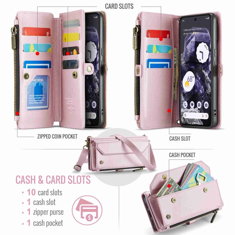 For Google Pixel 8 CaseMe C36 Card Slots Zipper Wallet RFID Anti-theft Leather Phone Case(Pink) - Google Cases by CaseMe | Online Shopping South Africa | PMC Jewellery | Buy Now Pay Later Mobicred