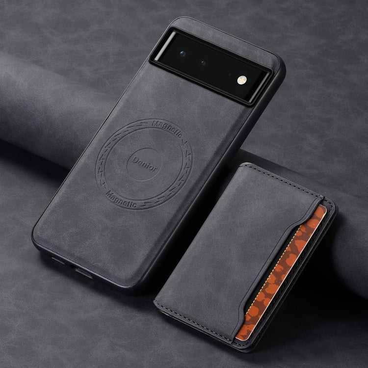 For Google Pixel 6 Denior D13 Retro Texture Leather MagSafe Card Bag Phone Case(Black) - Google Cases by Denior | Online Shopping South Africa | PMC TechLife | Buy Now Pay Later Mobicred