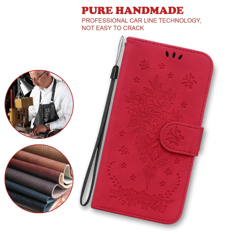 For iPhone 16e Butterfly Rose Embossed Leather Phone Case(Red) - iPhone 16e Cases by PMC TechLife | Online Shopping South Africa | PMC TechLife | Buy Now Pay Later Mobicred
