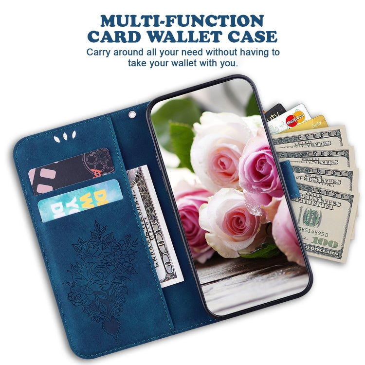 For iPhone 16 Pro Butterfly Rose Embossed Leather Phone Case(Blue) - iPhone 16 Pro Cases by PMC TechLife | Online Shopping South Africa | PMC TechLife | Buy Now Pay Later Mobicred
