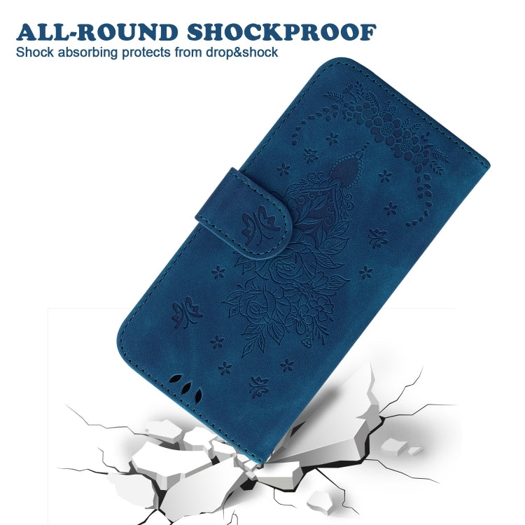 For iPhone 16 Plus Butterfly Rose Embossed Leather Phone Case(Blue) - iPhone 16 Plus Cases by PMC TechLife | Online Shopping South Africa | PMC TechLife | Buy Now Pay Later Mobicred
