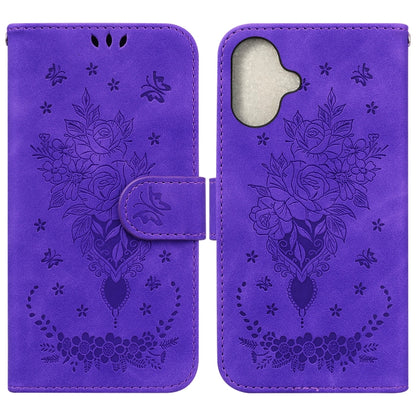 For iPhone 16 Butterfly Rose Embossed Leather Phone Case(Purple) - iPhone 16 Cases by PMC Jewellery | Online Shopping South Africa | PMC Jewellery | Buy Now Pay Later Mobicred