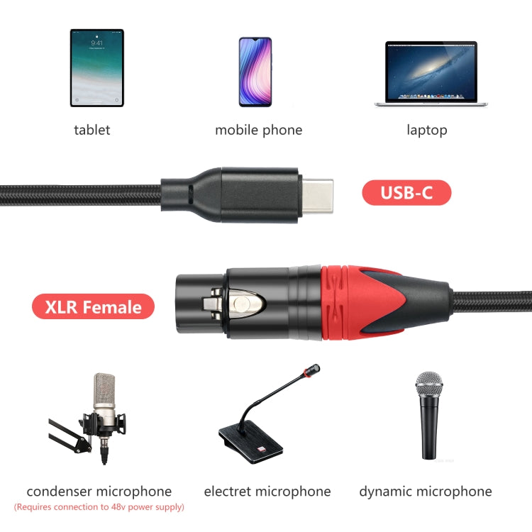 TY03RE Type-C Male to XLR Female Audio Cable for Dynamic Microphone, Length:3m(Black) - Microphone Audio Cable & Connector by PMC TechLife | Online Shopping South Africa | PMC TechLife | Buy Now Pay Later Mobicred