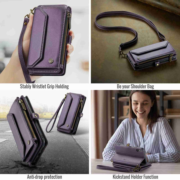 For iPhone XS / X CaseMe C36 Card Slots Zipper Wallet RFID Anti-theft Leather Phone Case(Purple) - More iPhone Cases by CaseMe | Online Shopping South Africa | PMC Jewellery | Buy Now Pay Later Mobicred