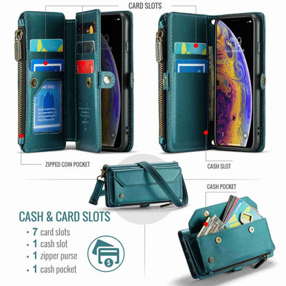 For iPhone XS / X CaseMe C36 Card Slots Zipper Wallet RFID Anti-theft Leather Phone Case(Blue-green) - More iPhone Cases by CaseMe | Online Shopping South Africa | PMC Jewellery | Buy Now Pay Later Mobicred