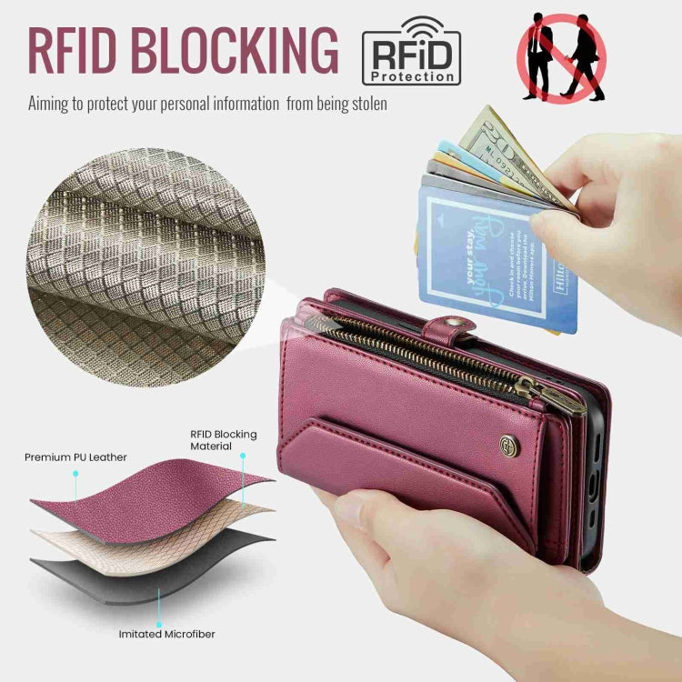 For iPhone 12 Pro CaseMe C36 Card Slots Zipper Wallet RFID Anti-theft Leather Phone Case(Wine Red) - iPhone 12 / 12 Pro Cases by CaseMe | Online Shopping South Africa | PMC Jewellery | Buy Now Pay Later Mobicred