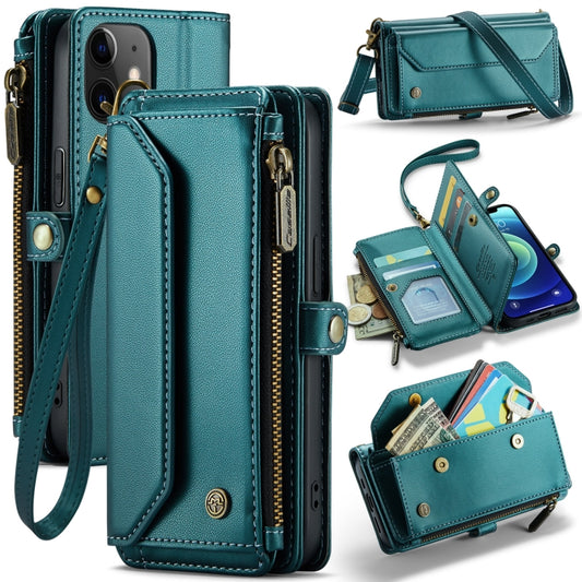 For iPhone 12 CaseMe C36 Card Slots Zipper Wallet RFID Anti-theft Leather Phone Case(Blue-green) - iPhone 12 / 12 Pro Cases by CaseMe | Online Shopping South Africa | PMC Jewellery | Buy Now Pay Later Mobicred