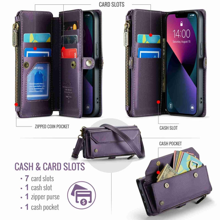 For iPhone 13 mini CaseMe C36 Card Slots Zipper Wallet RFID Anti-theft Leather Phone Case(Purple) - iPhone 13 mini Cases by CaseMe | Online Shopping South Africa | PMC Jewellery | Buy Now Pay Later Mobicred