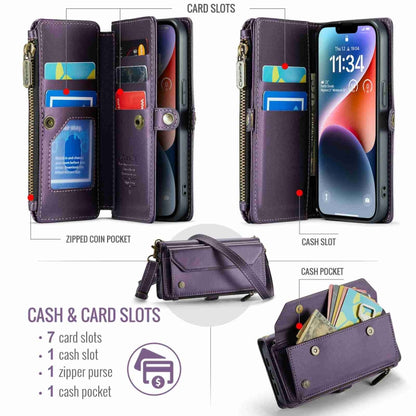 For iPhone 14 CaseMe C36 Card Slots Zipper Wallet RFID Anti-theft Leather Phone Case(Purple) - iPhone 14 Cases by CaseMe | Online Shopping South Africa | PMC Jewellery | Buy Now Pay Later Mobicred