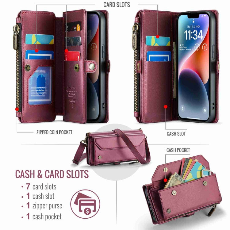 For iPhone 14 CaseMe C36 Card Slots Zipper Wallet RFID Anti-theft Leather Phone Case(Wine Red) - iPhone 14 Cases by CaseMe | Online Shopping South Africa | PMC Jewellery | Buy Now Pay Later Mobicred