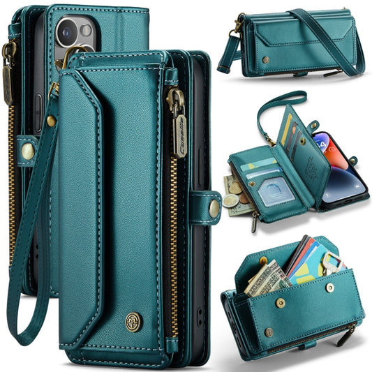 For iPhone 14 Plus CaseMe C36 Card Slots Zipper Wallet RFID Anti-theft Leather Phone Case(Blue-green) - iPhone 14 Plus Cases by CaseMe | Online Shopping South Africa | PMC Jewellery | Buy Now Pay Later Mobicred