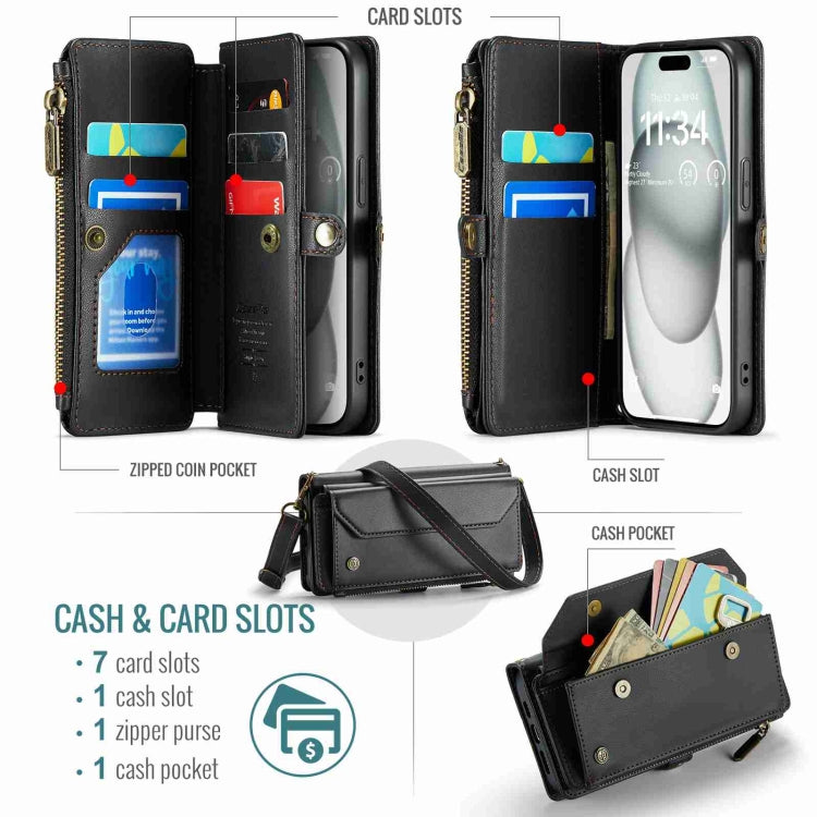 For iPhone 15 CaseMe C36 Card Slots Zipper Wallet RFID Anti-theft Leather Phone Case(Black) - iPhone 15 Cases by CaseMe | Online Shopping South Africa | PMC Jewellery | Buy Now Pay Later Mobicred