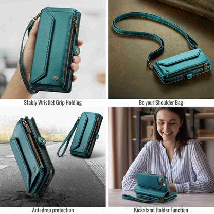 For iPhone 15 CaseMe C36 Card Slots Zipper Wallet RFID Anti-theft Leather Phone Case(Blue-green) - iPhone 15 Cases by CaseMe | Online Shopping South Africa | PMC Jewellery | Buy Now Pay Later Mobicred