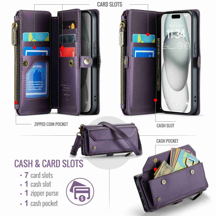 For iPhone 15 Plus CaseMe C36 Card Slots Zipper Wallet RFID Anti-theft Leather Phone Case(Purple) - iPhone 15 Plus Cases by CaseMe | Online Shopping South Africa | PMC Jewellery | Buy Now Pay Later Mobicred