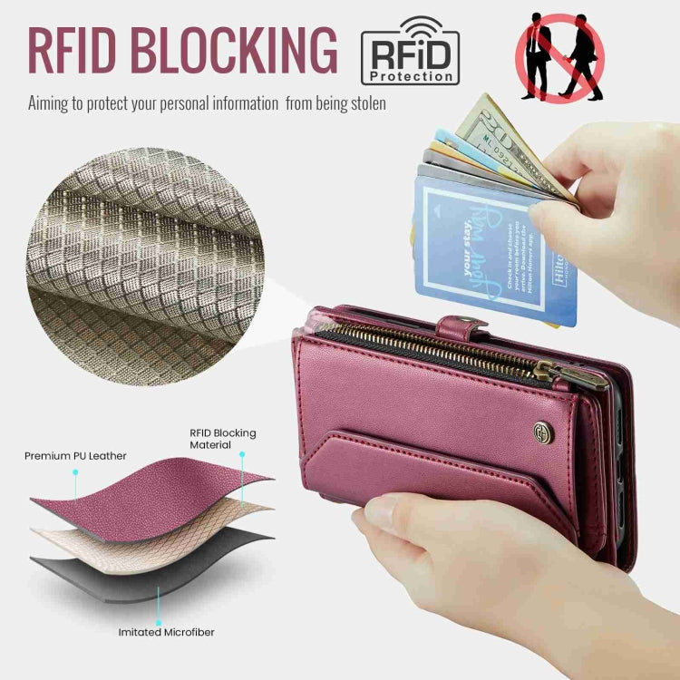 For iPhone 8 Plus / 7 Plus / 6 Plus CaseMe C36 Card Slots Zipper Wallet RFID Anti-theft Leather Phone Case(Wine Red) - More iPhone Cases by CaseMe | Online Shopping South Africa | PMC Jewellery | Buy Now Pay Later Mobicred